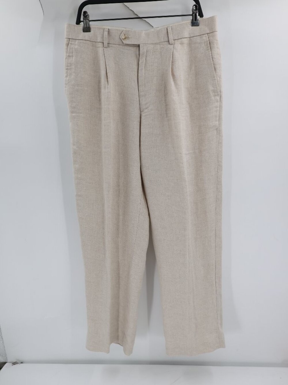 Murano Pants Mens 34 L30 Linen Pleated Straight Leg Slash Pockets Beige casual